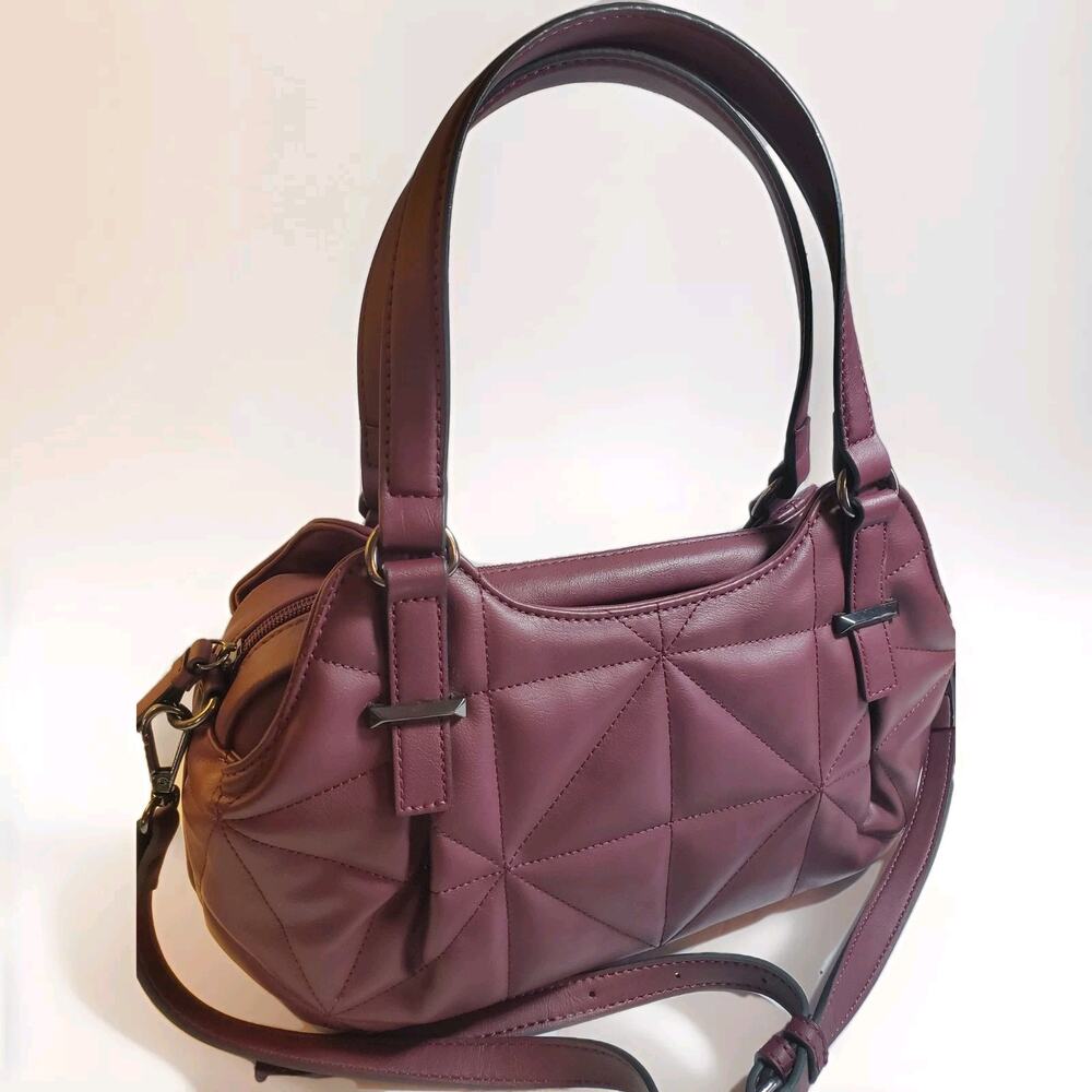 Simply Vera Vera Wang Collection Burgandy Quilted Buena Satchel Crossbody Bag - Picture 2 of 16